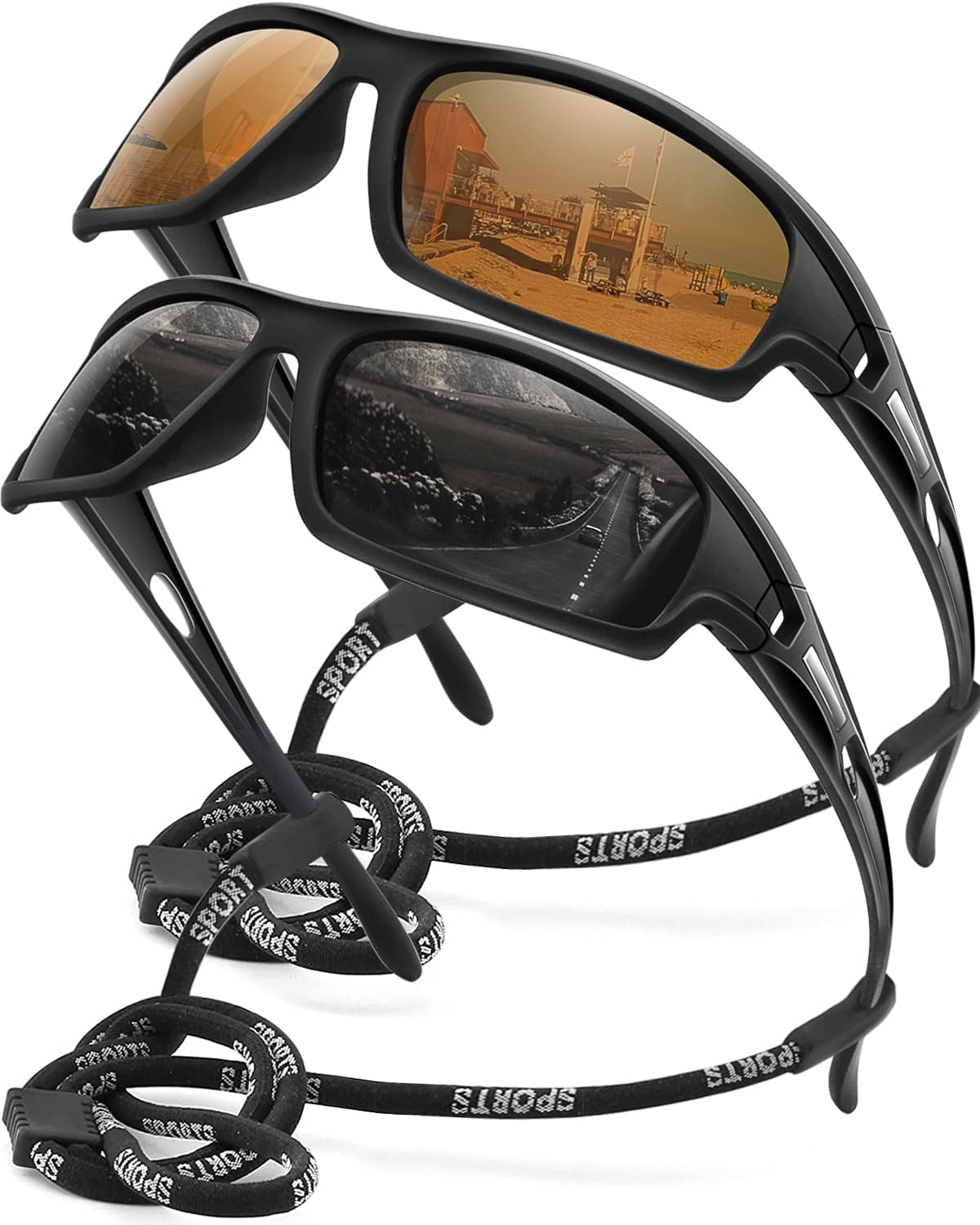 Polarized Sports Sunglasses for Men 100% UV Protection Wrap Around Unbreakable Sun Glasses for Fishing Driving
