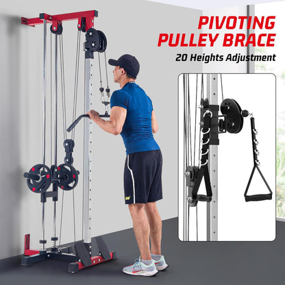 LAT Pulldown Machine, Multi-Functional Cable Machine with High and Low Pulley Station, Row Cable Machine Home Gym with Leg Support, Tricep Workout Equipment