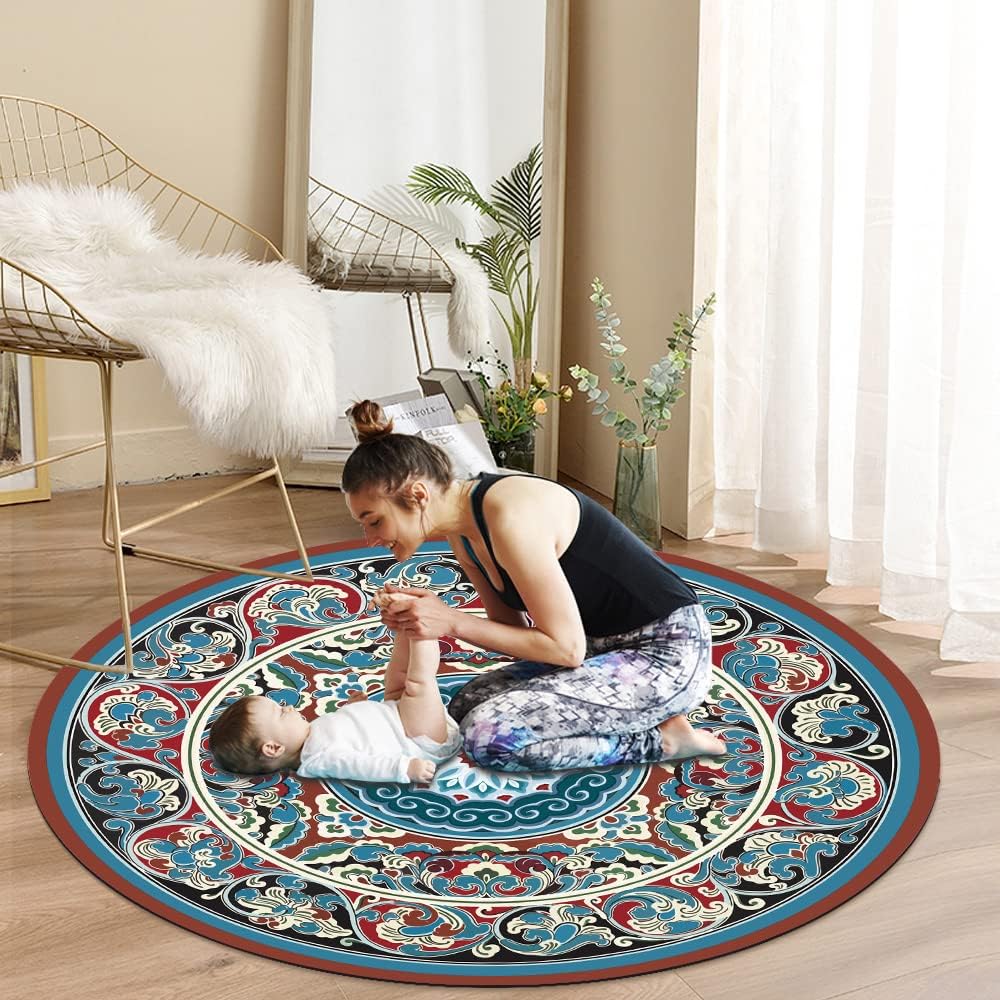 Knsbk Large Round Yoga Mat 4.6'X3.5mm for Exercise Premium Extra Thick, Ultra Comfortable, Non Slip, Meditation Mat