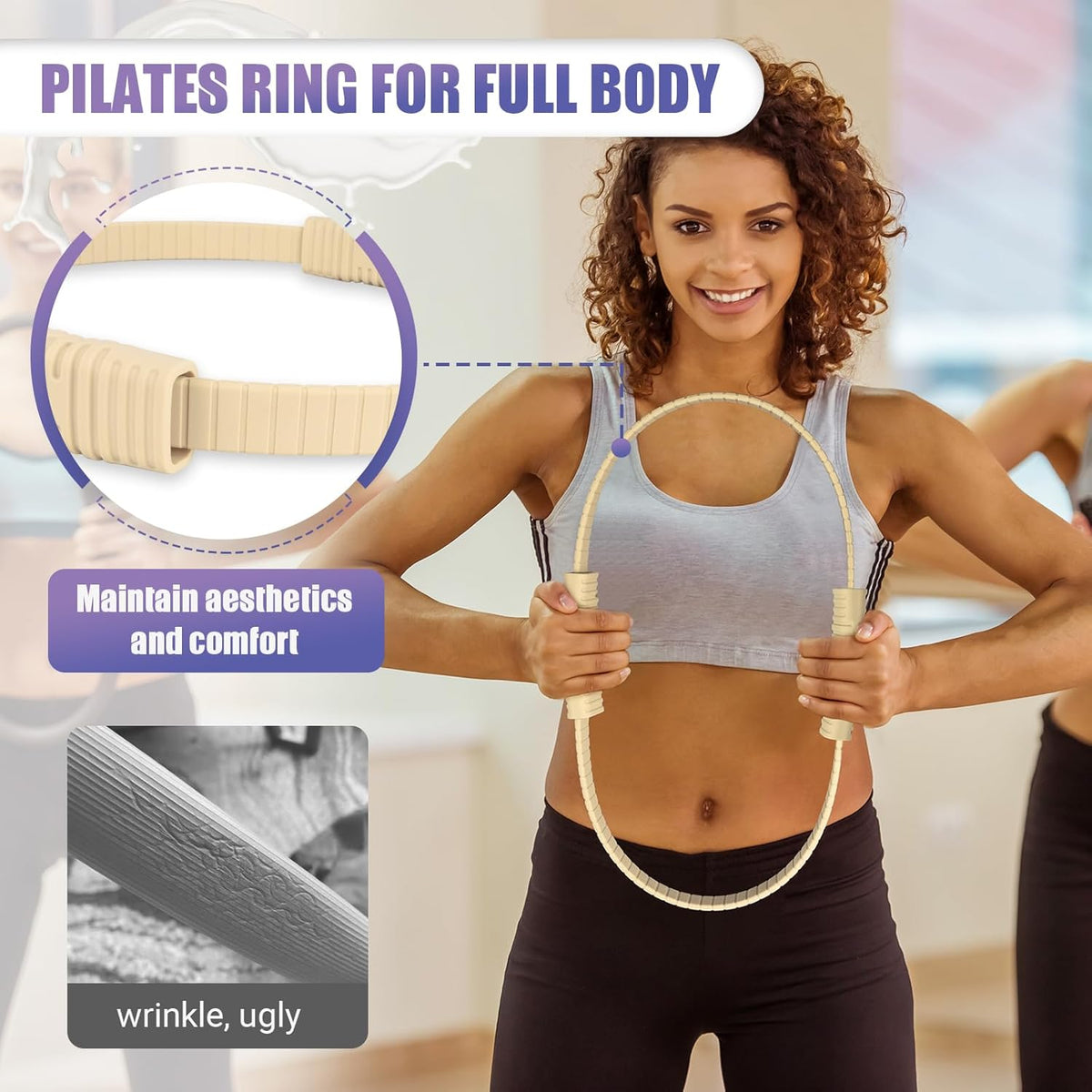 Pilates Ring, 13.5"/12" Silicone Magic Circle with Training Poster & Portable Bag, Pilates Ring Circle for Inner Thigh Workout, Yoga, Lose Weight & Physical Therapy for Women