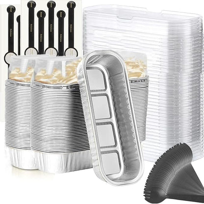 Findful Mini Loaf Baking Pans with Lids And Spoons (100 Pack, 6.8oz) Rectangle Aluminum Foil Baking Pans Tins Containers - Cupcake Containers Wrappers Cheesecake Creme Brulee Ramekins