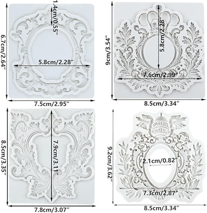 Baroque Frame Fondant Silicone Molds For Cake Decoration Cupcake Topper Candy Polymer Clay Chocolate Gum Paste Set of 4