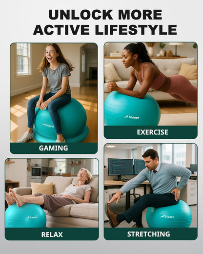 Trideer Exercise Yoga Ball Chair with Base for Home Office Desk, Stability & Fitness Ball Seat to Relieve Back Pain, Home Gym Workout for Abs, Pregnancy Ball with Pump