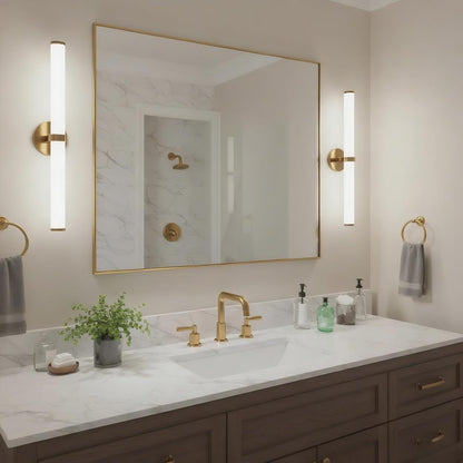 24x32 Inch Brass Bathroom Mirror for Wall, Aluminum Frame Rectangle Rectangular Vanity Mirror, Modern Large for Bedroom, Living Room, Horizontal or Vertical