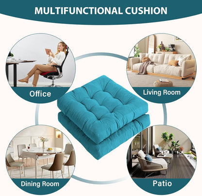 Tiita Square Outdoor Cushions Floor Pillow Thicken Tufted Seat Cushion for Adult Seating on Floor Yoga Meditation Living Room Balcony Office Indoor, Set of 2, 22x22 Inch, Blue