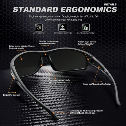 Polarized Sports Sunglasses for Men 100% UV Protection Wrap Around Unbreakable Sun Glasses for Fishing Driving