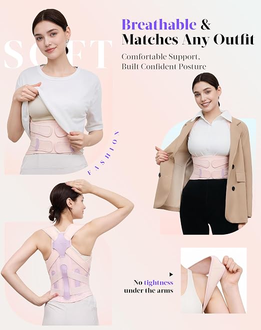 Posture Corrector for Women and Men, Full Back Support Brace, Adjustable Shoulder Straightener, Improving Posture, Relief Upper and Lower Back, Neck Pain, Pink, Medium