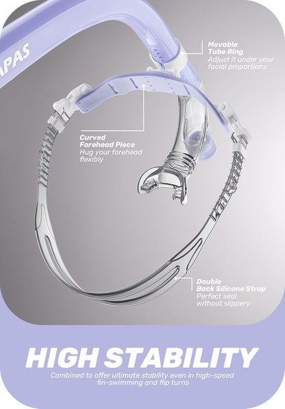 CAPAS Training Swim Snorkel for Lap Swimming, Swivel Headband Ultimate Fit Center-Mount Swimmers Snorkel with Liquid Silicone Mouthpiece Adjustable Strap, Designed for Adult Men Women