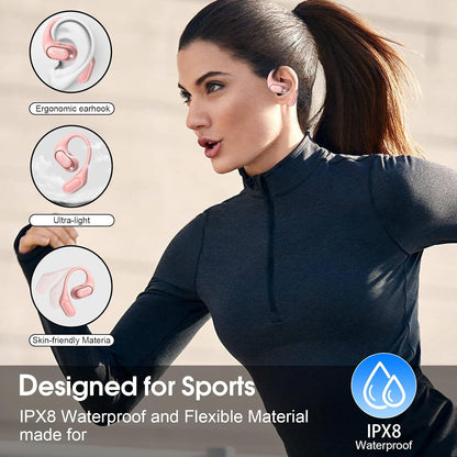 Open Ear Headphones, Bluetooth 5.4 Headphones Sports, Premium Sound with HD Mic Wireless Earbuds, 48H Playtime LED Power Display Ear Buds, IPX7 Lightweight Comfort Earphones for Running, Pink