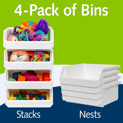 Plastic Containers for Organizing and Storage Bins for Closet, Kitchen, Office, Garage or Pantry Organization, Stackable Bins, Extra Large (14.8" x 16.5" x 7"), 4-Pack, White