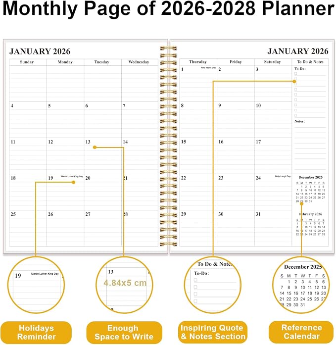 2026-2028 Monthly Planner - 36 Month PLanner Calendar from January 2026 to December 2028, 3 Year Planner 2026-2028 with Flexible Cover, Inner Pocket, Perfect for Home | School | Office, 8.5" x 11", Colorful Large Flower
