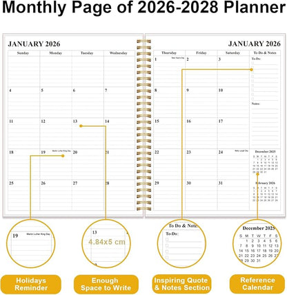 2026-2029 Monthly Planner - 36 Month PLanner Calendar from July 2026 to June 2029, 3 Year Planner 2026-2029 with Flexible Cover, Inner Pocket, Perfect for Home | School | Office, 8.5" x 11", Crushed Flower
