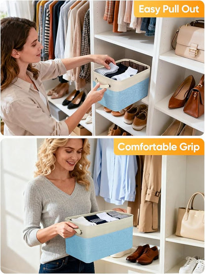BALEINE 2 Pack Fabric Closet Storage Bins for Shelves, Linen Closet Organizers and Storage, Decorative Baskets for Organizing, Shelf, Clothes, Home, Office (Skyblue, 17''x13''x10.5'')