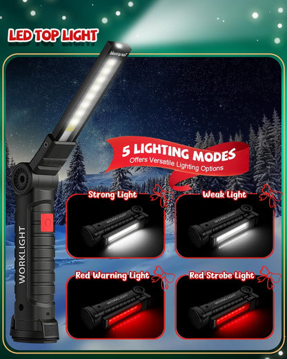 Coquimbo Tool Gifts for Men Dad Him Husband, Rechargeable LED Work Light BBQ Grill Light Accessories with Magnetic Base, 360° Rotate Mechanic Flashlight Stocking Stuffers for Men Adults (2 Pack Black)