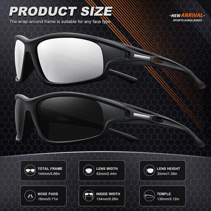 Polarized Sports Sunglasses for Men 100% UV Protection Wrap Around Unbreakable Sun Glasses for Fishing Driving