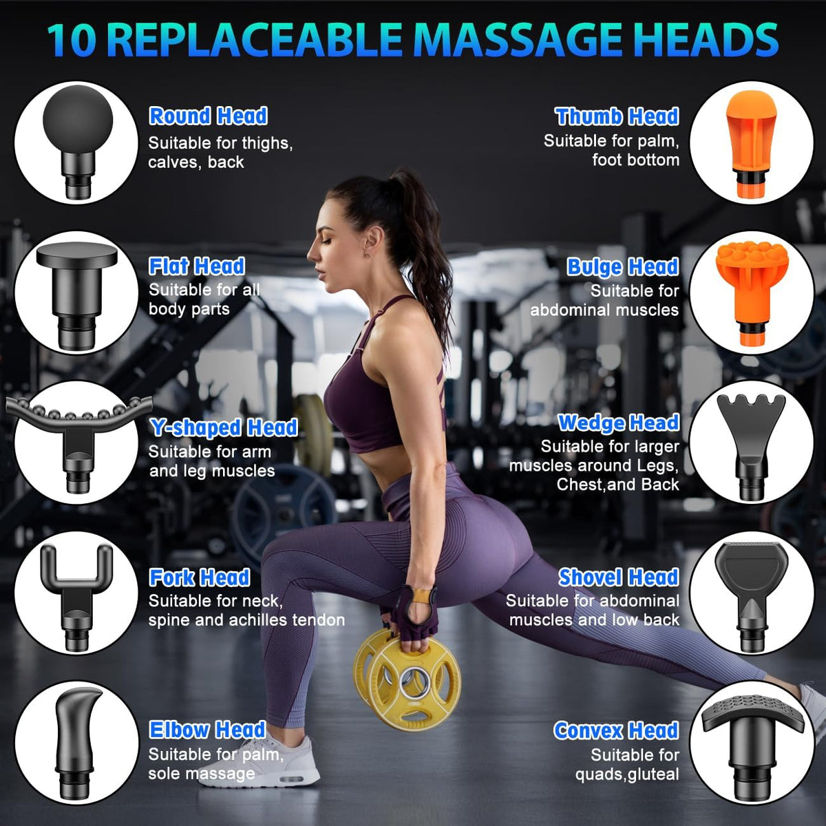 TOLOCO Massage Gun, Deep Tissue Back Massage for Athletes for Pain Relief, Percussion Massager with 10 Massages Heads & Silent Brushless Motor, Carbon