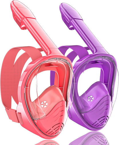 QingSong Kids Snorkel Mask Full Face, Snorkeling Set with Camera Mount, Foldable 180 Degree Panoramic View Snorkeling Gear Anti-Fog Anti-Leak