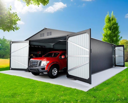 20 x 13 FT Outdoor Storage Shed, Metal Garage Shed with 2 Lockable Doors, Large Metal Building with 4 Air Vents, Galvanized Steel Prefab Storage House for Car, Truck, Bike, Tool, Dark Gray (Upgrade)
