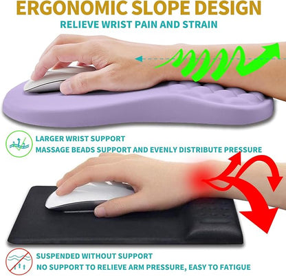 Hokafenle 2 in 1 Ergonomic Mouse Pad Wrist Support & Wrist Rest for Computer Keyboard Set, with Relieve Carpal Tunnel Pain Massage Bulge and Full Memory Gel Design (2In1 Set, Lavender)
