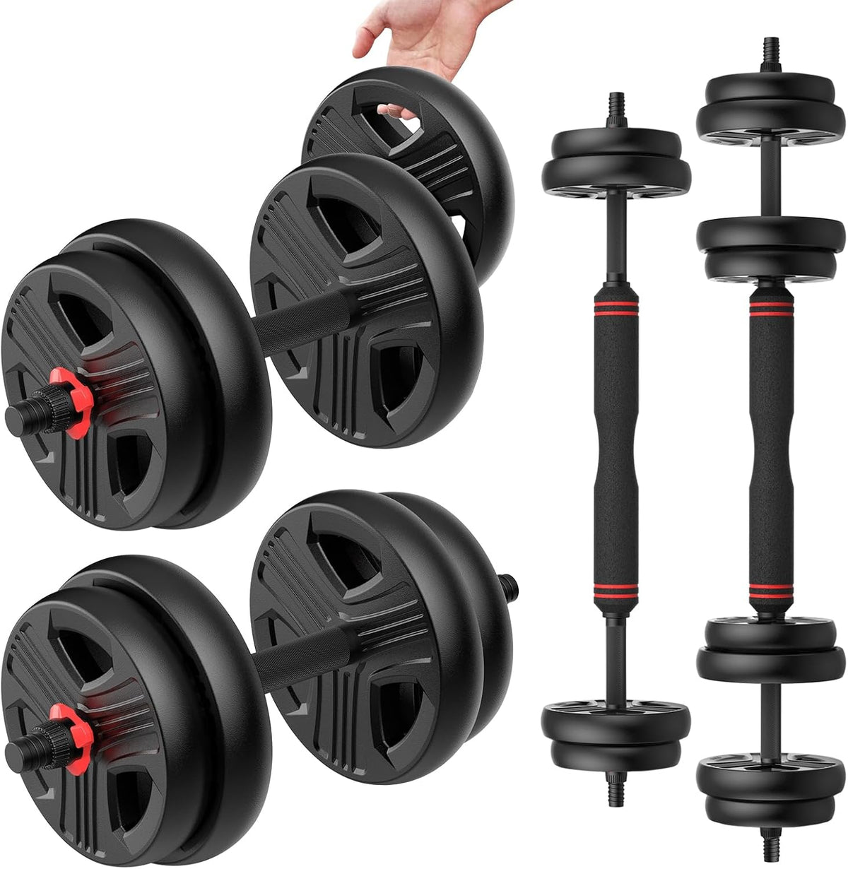 Adjustable Dumbbells, 20/30/40/55/60/70/80/90lbs Free Weight Set with Connector, 2 or 3 in 1 Dumbbells Used as Barbell, Kettlebells, Fitness Exercises for Home Gym Suitable for Men/Women