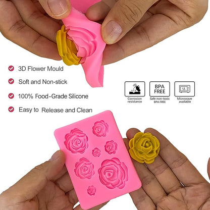 5Pcs Rose Flower Silicone Molds Small Flower Fondant Chocolate Candy Molds Polymer Clay Resin Ice Cube Soap Wax Mold for Baking