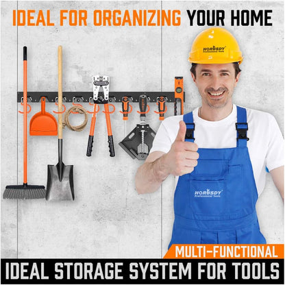HORUSDY 64 Inch Adjustable Storage System, Wall Mount Tool Organizer, Tool Hangers for Mop and Broom Holder Shovel, Rake, Broom, Mop Holder, Etc