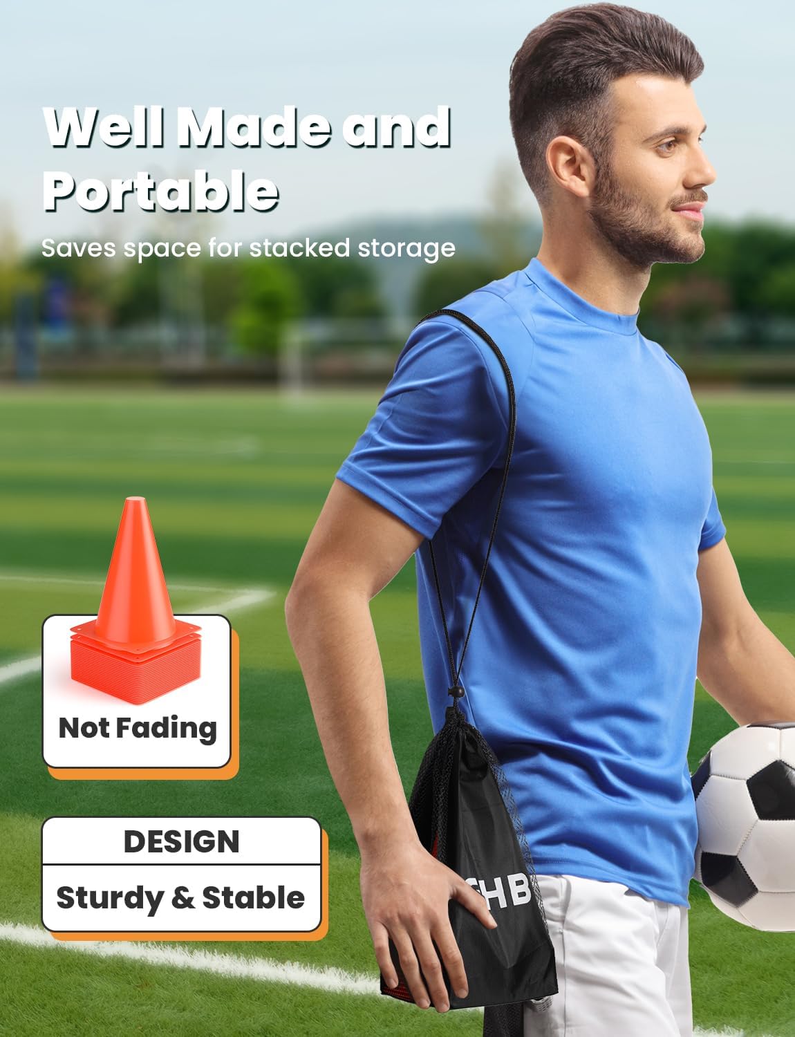 GHB Soccer Cones 7" 9" of 12 24 Pack Disc Soccer Sport Cones Training Field Marker Agility Cones for Basketball, Coaching, Practice Equipment Includes Drills Guide