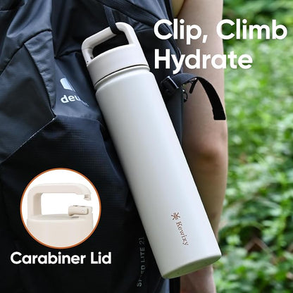 24 oz Insulated Water Bottle, 2-in-1 Lid, Straw & Spout with Protected, Leak Proof, Keep Cold 24H, Cup Holder Fit, Stainless Steel, Metal, Reusable, for Travel, Gym and School, 2 Lids, Mousse