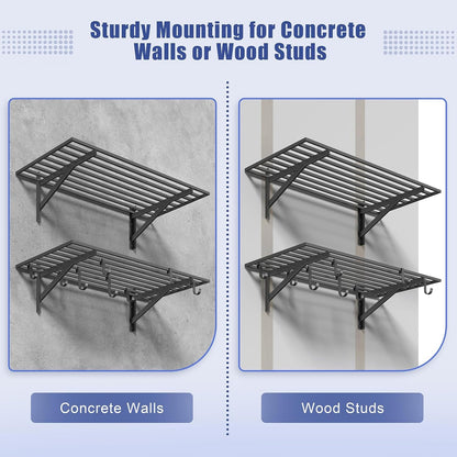 2-Pack 2x4ft Garage Shelving Wall Mounted, 2' x 4' Heavy Duty Garage Storage Shelves with Hooks, 400LB Capacity