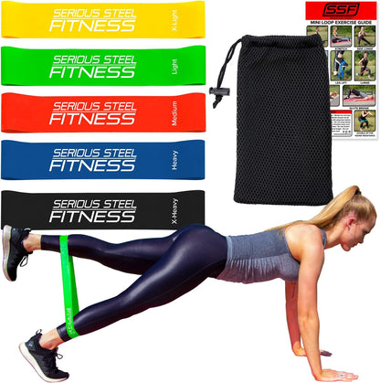 Serious Steel Fitness Mini Resistance Loop Bands | Rehab and Prehab Stretch Bands | 12" Exercise Workout Bands (Sets of 5 Pack and Sets of 10 Pack Trainer Options Available!)