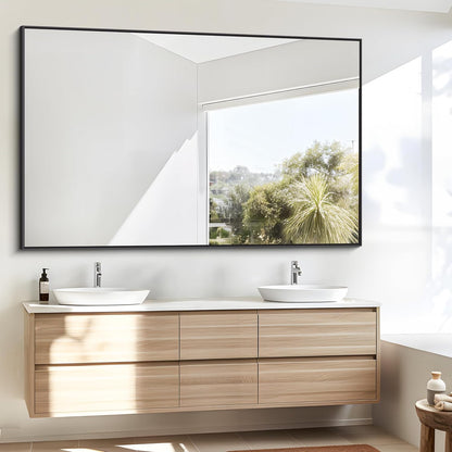 Bathroom Mirror,55x36 inch Large Wall Mirror for Bathroom Wall Mounted Black Rectangle Corner Mirrors,Black Bathroom Mirror for Living Room,Farmhouse,Bedroom Entryway,Horizontal/Vertical
