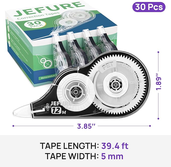 30 Pcs Correction Tape, 39.37 Ft, Tear-Resistant, 0.2 in Width