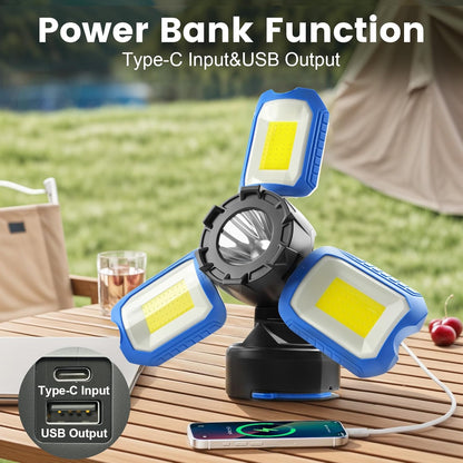 4000LM Rechargeable LED Work Light with Magnetic Base, 360° Illumination & 5 Light Modes - Portable Cordless Construction Light, 5000mAh USB-C Battery for Workshops, Repairs, Camping