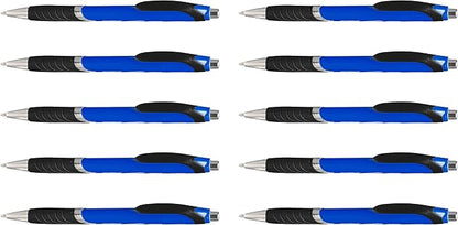 DISCOUNT PROMOS Ballpoint Pens With Rubber Grip - 10 pack - Black Ink Ball Point Pen with Soft Touch Plastic - Blue