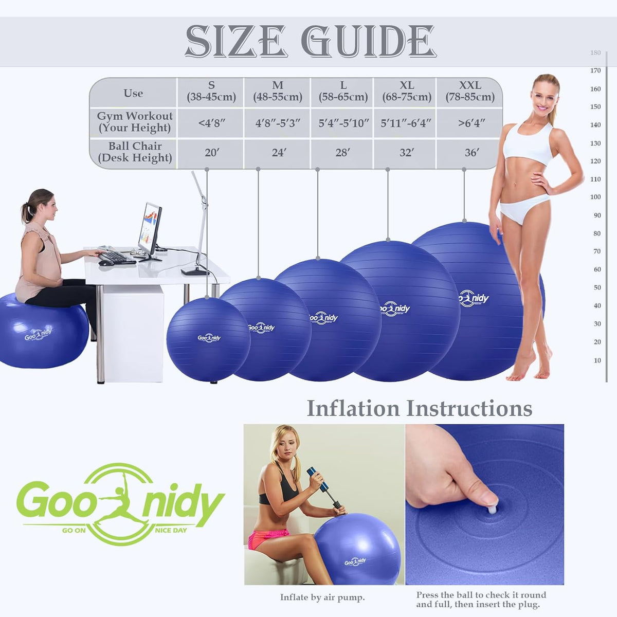 Soft Exercise ball, Anti-Burst Yoga Ball Chair Supports 2200lbs, Workout Equipment w/ Pump for Women Pregnancy, Medicine, Birthing, Physical Therapy, Stability, Excersing, Birth, Swiss, Fitness, Gym