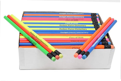 Pencil Guy Promotional Personalized Imprinted Orange Neon Round Pencils 144 to a box. 6 colors to choose from!