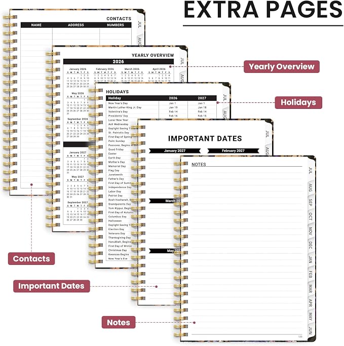 Planner 2026-2027, Academic Year Monthly & Weekly Planner Caledndar, July 2026 - June 2027, Hardcover Large Planning Agenda Book with Tabs for School Office Supplies, 6.3" x 8.5" - Midnight Bloom
