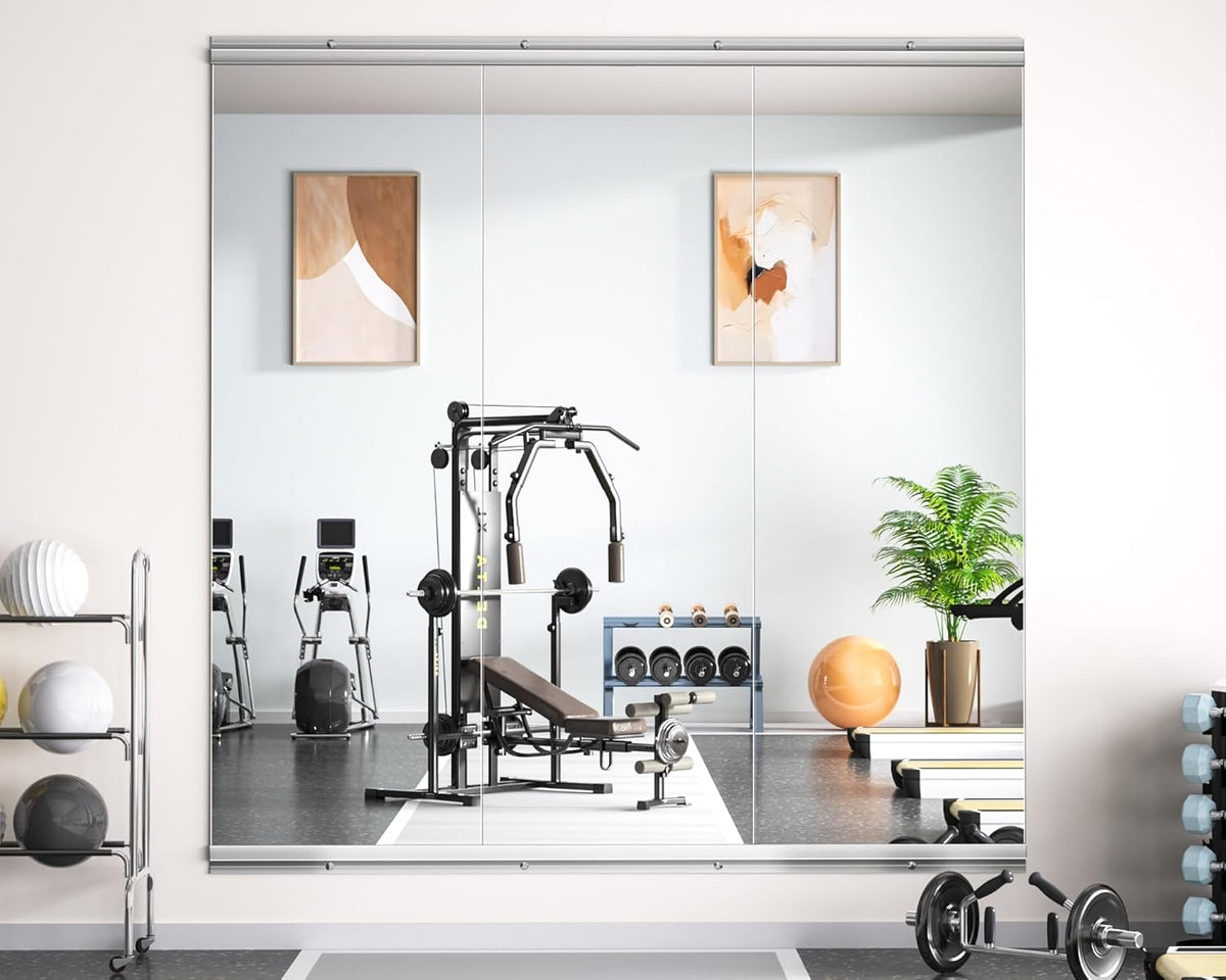 Hasipu Home Gym Mirror 48" L x 30" W - 1PC Large Full Body Mirror for Yoga, Wall-Mounted Mirrors for Fitness, Garage, Dance Studio, 0.16in Tempered Glass Frameless