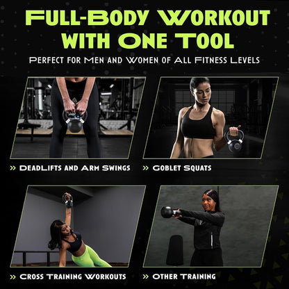 Single Cast Iron Kettlebell | Powder Coated - Wide Handle Weights for Core & Glute Workouts; Swings, Squats, Deadlifts; Strength, Endurance & Flexibility for Men & Women
