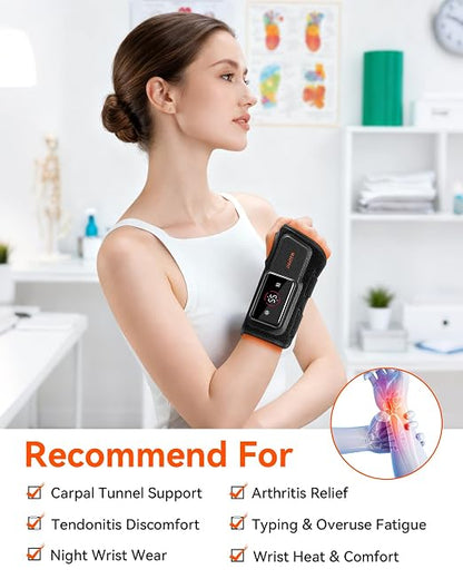 MAXease Cordless Heated Wrist Brace for Pain Relief, Warmer & Massager for Carpal Tunnel & Arthritis, Wrist Heating Pad with Splint for Hand Joint & Night Support, FSA&HSA, Size M, Left