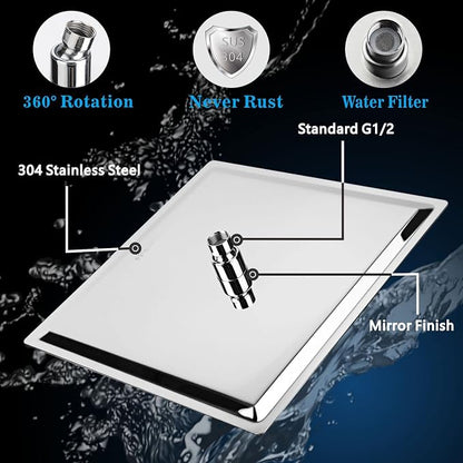 Voolan Rain Shower head, High Pressure Shower Head Made of 304 Stainless Steel, Relaxed Shower Experience Even at Low Water Flow and Pressure (8" Chrome)