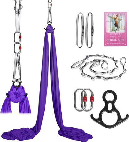 Aerial Silks Kit & Aerial Yoga Hammock - 11Yd Premium Fabric Hardware - Easy Setup for Flying Yoga, Aerial Swing & Fitness - Supports Up to 14ft Rigging