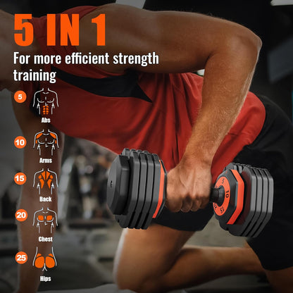 VEICK 25/55 lbs Adjustable Dumbbell with Anti-Slip Turning Handle, Fast Adjust Weight for Men Women, Exercise Equipment with Tray for Home Gym Full Body Workout Fitness