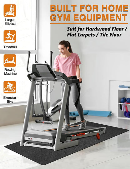 Treadmill Mat, 5'x2.5'/5.6'x2'/6.5'x3'/8'x3',6mm Thickness Exercise Equipment Mat for Carpet Hardwood Floors, Compatible with Walking Pad,Spin Bike,Elliptical Trainer,Rowing Machine