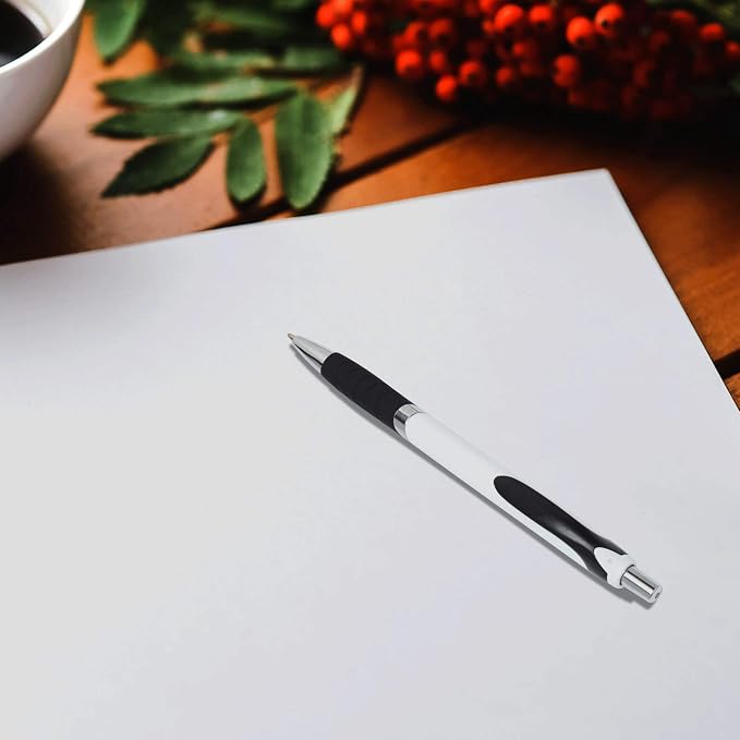 DISCOUNT PROMOS Ballpoint Pens With Rubber Grip - 100 pack - Customizable Text, Logo - Black Ink Ball Point Pen with Soft Touch Plastic - White
