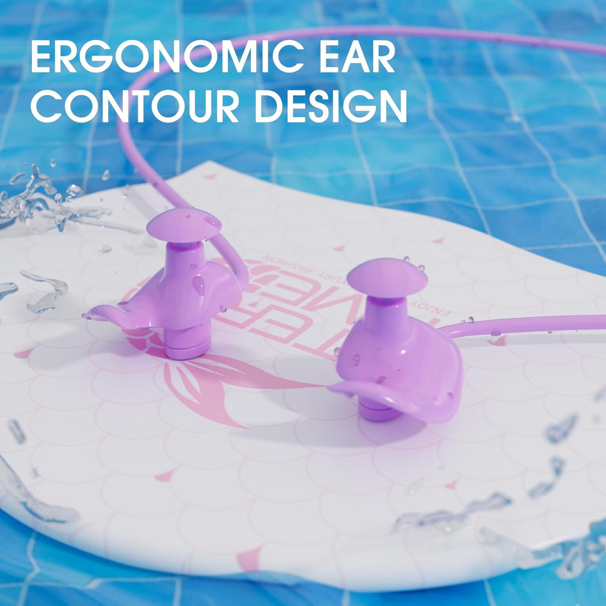 WATERTIME Waterproof Swimming Neckband Ear Plugs for Adults - Reusable Silicone Ear Plugs for Women & Men, Keep Ear Water Out for Swimming, Showering, Water Sports (Yellow, One Size)