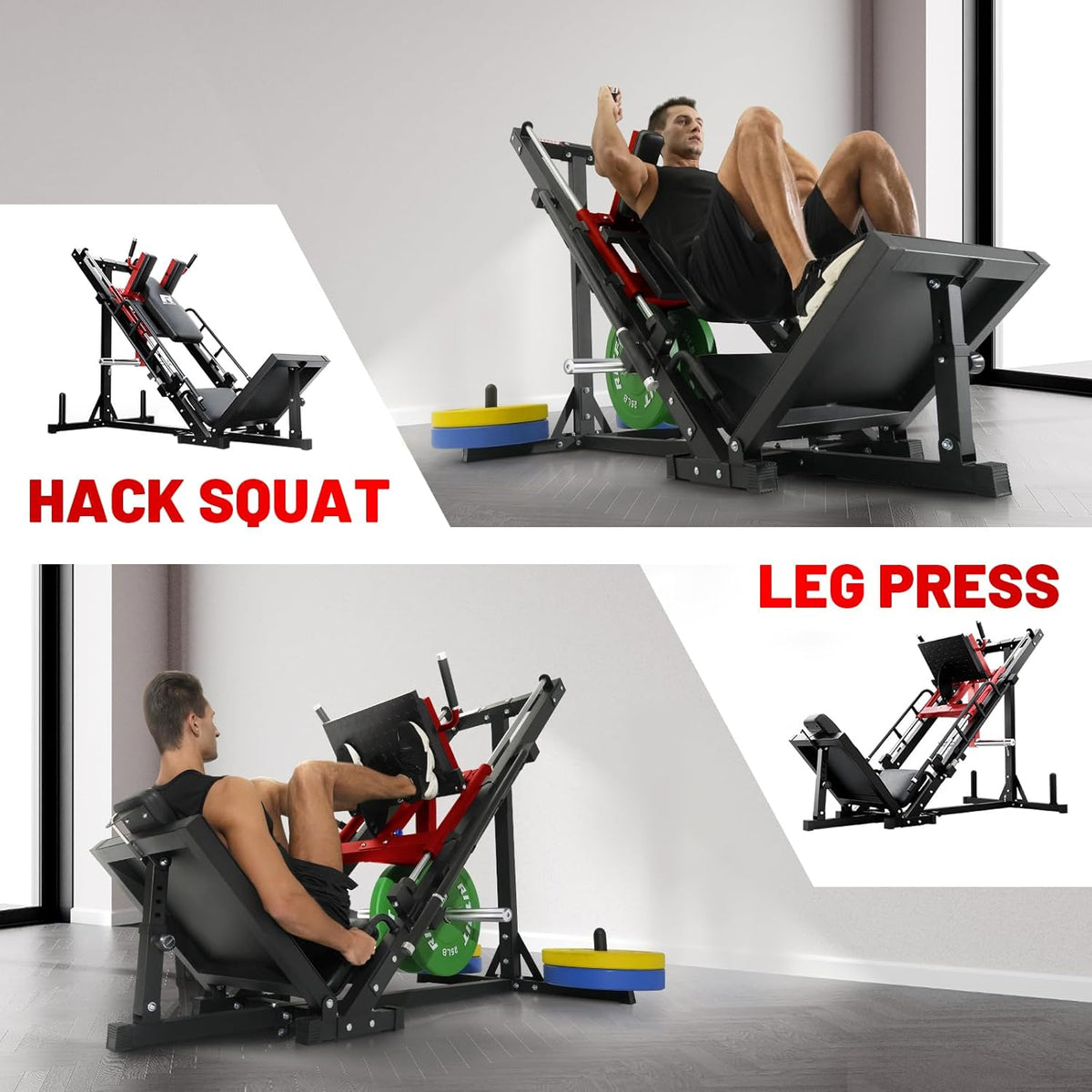RitFit Leg Press Hack Squat Machine, Professional Adjustable Leg Press Machine for Home Gym with Linear Bearing, Specialty Hack Squat Machine for Full Lower Body Workout with Weight Storage Posts