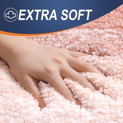OLANLY Luxury Toilet Rugs U-Shaped 24x20, Extra Soft and Absorbent Microfiber Bathroom Rugs, Non-Slip Plush Shaggy Bath Mat, Machine Wash Dry, Contour Bathroom Mats for Toilet Base, Peach