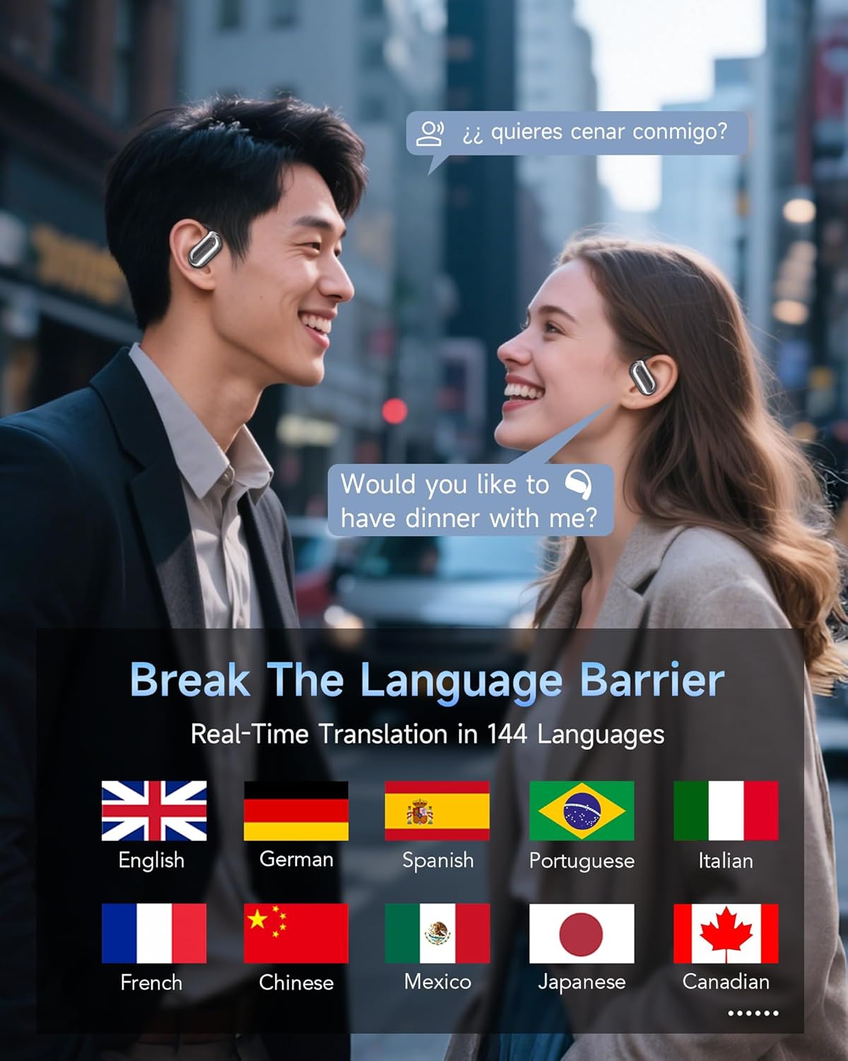 AI Translation Earbuds Real Time 144 Language Translator Earbuds for iPhone and Android Translation Headphones Translating Device for Travel Business Learning with Charging Case