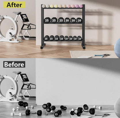 31Inch Dumbbell Rack Only - 450LB Capacity Weight Rack, 3-Tier Heavy Duty Dumbbell Stand Kettlebell Rack For Dumbbells, Kettlebells, Home Gym.